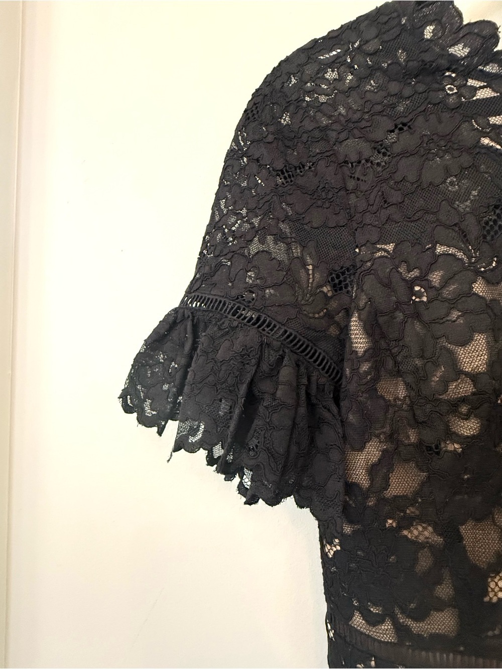Rebecca Taylor Black Nude Lace Overlay Mini Dress Size 6 Cocktail - Picture 13 of 16